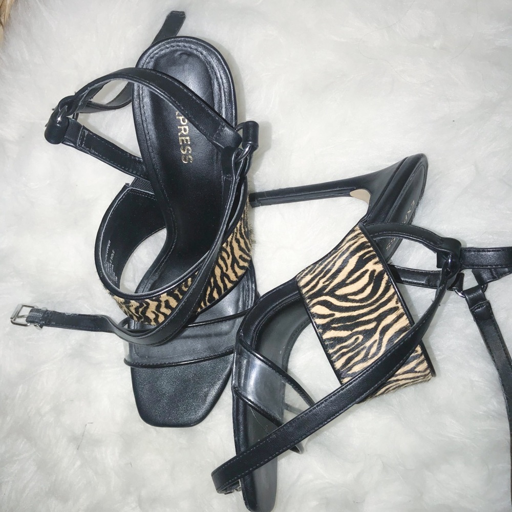 Express animal print and clear strappy heel